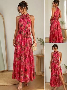 Eliza J Pink Floral Halter Maxi Dress